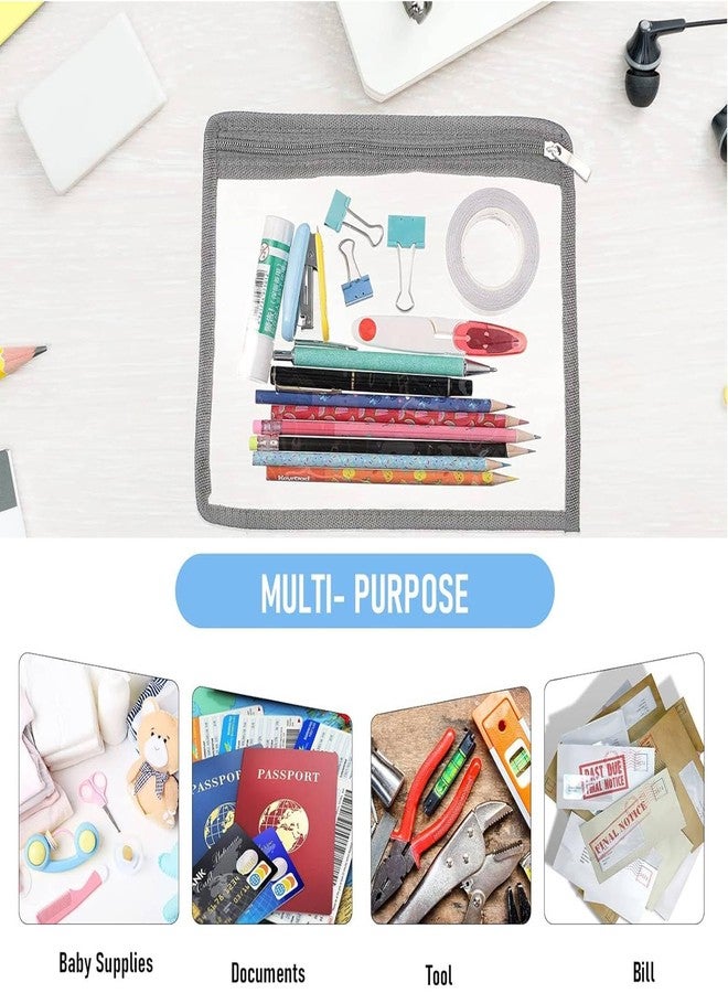 ليفي حقائب ليفي الشفافة المقاومة للماء بسحاب، حقائب أقلام رصاص، حقائب مكياج من مادة PVC، مظاريف، حقائب تخزين ملفات، حقائب متعددة الأغراض، حقائب تنظيم ملفات المستندات، لوازم مكتبية - عبوة من 6 قطع (رمادي) - Image 4